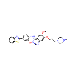 COc1cc2c(Nc3ccc(-c4nc5ccccc5s4)cc3O)ncnc2cc1OCCCN1CCN(C)CC1 ZINC000049757057