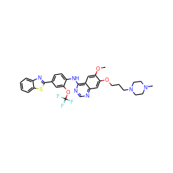 COc1cc2c(Nc3ccc(-c4nc5ccccc5s4)cc3OC(F)(F)F)ncnc2cc1OCCCN1CCN(C)CC1 ZINC000049756313