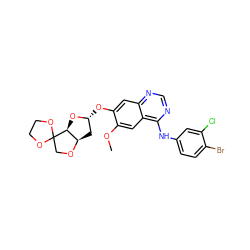 COc1cc2c(Nc3ccc(Br)c(Cl)c3)ncnc2cc1O[C@@H]1C[C@H]2OCC3(OCCO3)[C@H]2O1 ZINC001772617169