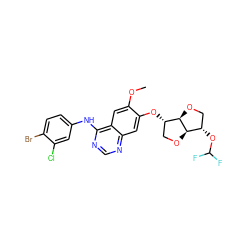 COc1cc2c(Nc3ccc(Br)c(Cl)c3)ncnc2cc1O[C@H]1CO[C@@H]2[C@@H](OC(F)F)CO[C@H]12 ZINC000115599212