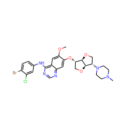 COc1cc2c(Nc3ccc(Br)c(Cl)c3)ncnc2cc1O[C@H]1CO[C@H]2[C@@H]1OC[C@@H]2N1CCN(C)CC1 ZINC000117128329