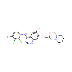 COc1cc2c(Nc3ccc(Br)c(Cl)c3Cl)ncnc2cc1OC[C@H]1CN2CCCC[C@H]2CO1 ZINC001772602212