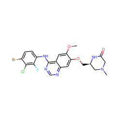 COc1cc2c(Nc3ccc(Br)c(Cl)c3F)ncnc2cc1OC[C@@H]1CN(C)CC(=O)N1 ZINC000114821571