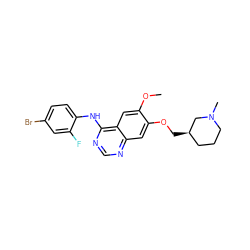 COc1cc2c(Nc3ccc(Br)cc3F)ncnc2cc1OC[C@@H]1CCCN(C)C1 ZINC000003834192