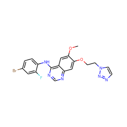 COc1cc2c(Nc3ccc(Br)cc3F)ncnc2cc1OCCn1ccnn1 ZINC000001490292