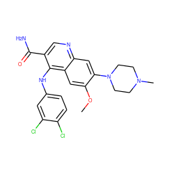 COc1cc2c(Nc3ccc(Cl)c(Cl)c3)c(C(N)=O)cnc2cc1N1CCN(C)CC1 ZINC000040933422