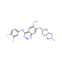 COc1cc2c(Nc3ccc(Cl)c(Cl)c3)ncnc2cc1O[C@@H]1C[C@@H]2CN(C)C[C@@H]2C1 ZINC000114821299