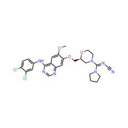 COc1cc2c(Nc3ccc(Cl)c(Cl)c3)ncnc2cc1OC[C@@H]1CN(/C(=N/C#N)N2CCCC2)CCO1 ZINC000114821274