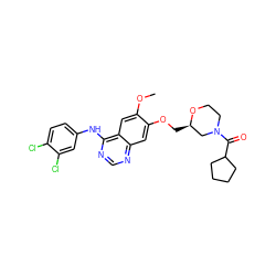 COc1cc2c(Nc3ccc(Cl)c(Cl)c3)ncnc2cc1OC[C@@H]1CN(C(=O)C2CCCC2)CCO1 ZINC000114827330