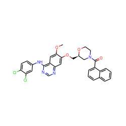 COc1cc2c(Nc3ccc(Cl)c(Cl)c3)ncnc2cc1OC[C@@H]1CN(C(=O)c2cccc3ccccc23)CCO1 ZINC000114821697