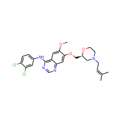 COc1cc2c(Nc3ccc(Cl)c(Cl)c3)ncnc2cc1OC[C@@H]1CN(CC=C(C)C)CCO1 ZINC000114821187