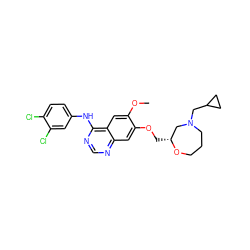 COc1cc2c(Nc3ccc(Cl)c(Cl)c3)ncnc2cc1OC[C@@H]1CN(CC2CC2)CCCO1 ZINC000114821318