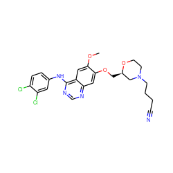 COc1cc2c(Nc3ccc(Cl)c(Cl)c3)ncnc2cc1OC[C@@H]1CN(CCCC#N)CCO1 ZINC000114821425