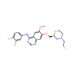 COc1cc2c(Nc3ccc(Cl)c(Cl)c3)ncnc2cc1OC[C@@H]1CN(CCF)CCO1 ZINC000115599255