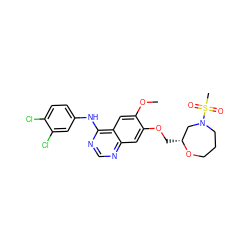 COc1cc2c(Nc3ccc(Cl)c(Cl)c3)ncnc2cc1OC[C@@H]1CN(S(C)(=O)=O)CCCO1 ZINC000114821511