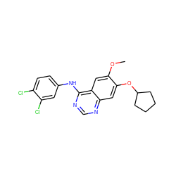 COc1cc2c(Nc3ccc(Cl)c(Cl)c3)ncnc2cc1OC1CCCC1 ZINC000114821482