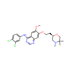 COc1cc2c(Nc3ccc(Cl)c(Cl)c3)ncnc2cc1OCC[C@@H]1CN(C)C(C)(C)CO1 ZINC000114821686