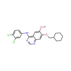 COc1cc2c(Nc3ccc(Cl)c(Cl)c3)ncnc2cc1OCC1CCCCC1 ZINC000114821625