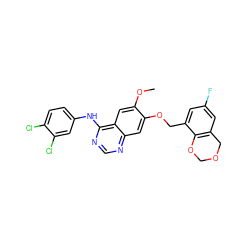 COc1cc2c(Nc3ccc(Cl)c(Cl)c3)ncnc2cc1OCc1cc(F)cc2c1OCOC2 ZINC000114821668