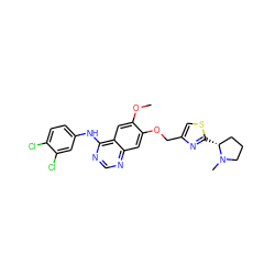 COc1cc2c(Nc3ccc(Cl)c(Cl)c3)ncnc2cc1OCc1csc([C@@H]2CCCN2C)n1 ZINC000114821977