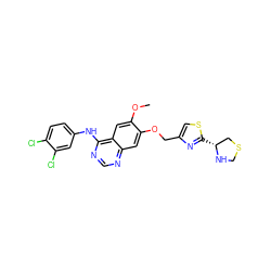 COc1cc2c(Nc3ccc(Cl)c(Cl)c3)ncnc2cc1OCc1csc([C@@H]2CSCN2)n1 ZINC000114820899