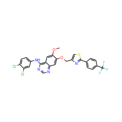 COc1cc2c(Nc3ccc(Cl)c(Cl)c3)ncnc2cc1OCc1csc(-c2ccc(C(F)(F)F)cc2)n1 ZINC000114822836