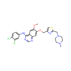 COc1cc2c(Nc3ccc(Cl)c(Cl)c3)ncnc2cc1OCc1csc(CN2CCN(C)CC2)n1 ZINC000114821167