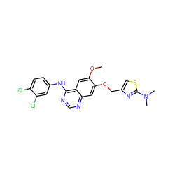 COc1cc2c(Nc3ccc(Cl)c(Cl)c3)ncnc2cc1OCc1csc(N(C)C)n1 ZINC000114821316