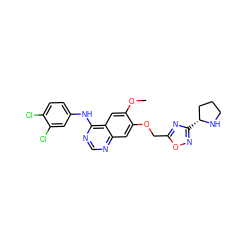 COc1cc2c(Nc3ccc(Cl)c(Cl)c3)ncnc2cc1OCc1nc([C@@H]2CCCN2)no1 ZINC000114820598