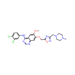 COc1cc2c(Nc3ccc(Cl)c(Cl)c3)ncnc2cc1OCc1nc(CN2CCN(C)CC2)no1 ZINC000114821921