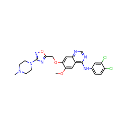 COc1cc2c(Nc3ccc(Cl)c(Cl)c3)ncnc2cc1OCc1nc(N2CCN(C)CC2)no1 ZINC000114820908