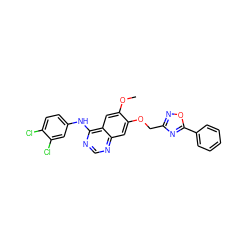 COc1cc2c(Nc3ccc(Cl)c(Cl)c3)ncnc2cc1OCc1noc(-c2ccccc2)n1 ZINC000114820688