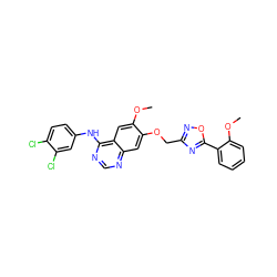 COc1cc2c(Nc3ccc(Cl)c(Cl)c3)ncnc2cc1OCc1noc(-c2ccccc2OC)n1 ZINC000114821209