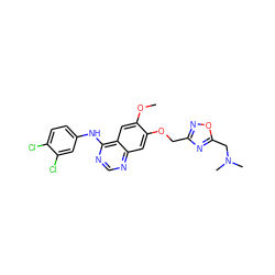 COc1cc2c(Nc3ccc(Cl)c(Cl)c3)ncnc2cc1OCc1noc(CN(C)C)n1 ZINC000114820718