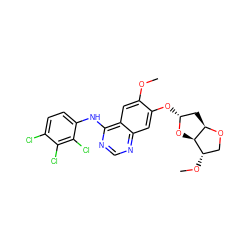 COc1cc2c(Nc3ccc(Cl)c(Cl)c3Cl)ncnc2cc1O[C@@H]1C[C@H]2OC[C@H](OC)[C@H]2O1 ZINC001772588664