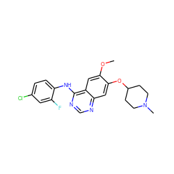 COc1cc2c(Nc3ccc(Cl)cc3F)ncnc2cc1OC1CCN(C)CC1 ZINC000008662785