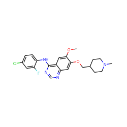 COc1cc2c(Nc3ccc(Cl)cc3F)ncnc2cc1OCC1CCN(C)CC1 ZINC000008662762