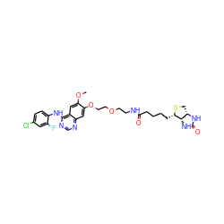 COc1cc2c(Nc3ccc(Cl)cc3F)ncnc2cc1OCCOCCNC(=O)CCCC[C@@H]1SC[C@@H]2NC(=O)N[C@H]12 ZINC000028565156