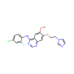 COc1cc2c(Nc3ccc(Cl)cc3F)ncnc2cc1OCCn1ccnc1 ZINC000013803331