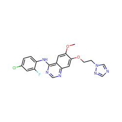 COc1cc2c(Nc3ccc(Cl)cc3F)ncnc2cc1OCCn1cncn1 ZINC000013803333