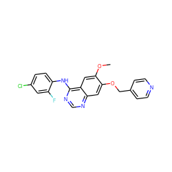 COc1cc2c(Nc3ccc(Cl)cc3F)ncnc2cc1OCc1ccncc1 ZINC000013803329