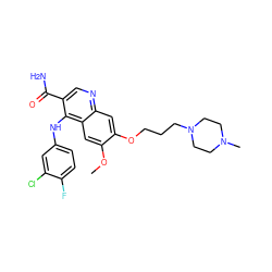 COc1cc2c(Nc3ccc(F)c(Cl)c3)c(C(N)=O)cnc2cc1OCCCN1CCN(C)CC1 ZINC000040933473