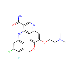 COc1cc2c(Nc3ccc(F)c(Cl)c3)c(C(N)=O)cnc2cc1OCCN(C)C ZINC000040935926