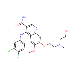 COc1cc2c(Nc3ccc(F)c(Cl)c3)c(C(N)=O)cnc2cc1OCCN(C)CCO ZINC000040933192