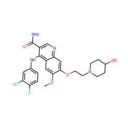 COc1cc2c(Nc3ccc(F)c(Cl)c3)c(C(N)=O)cnc2cc1OCCN1CCC(O)CC1 ZINC000040421066