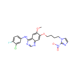 COc1cc2c(Nc3ccc(F)c(Cl)c3)ncnc2cc1OCCCCn1ccnc1[N+](=O)[O-] ZINC000299819287