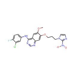 COc1cc2c(Nc3ccc(F)c(Cl)c3)ncnc2cc1OCCCn1ccnc1[N+](=O)[O-] ZINC000299821873