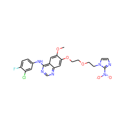 COc1cc2c(Nc3ccc(F)c(Cl)c3)ncnc2cc1OCCOCCn1ccnc1[N+](=O)[O-] ZINC000299820125