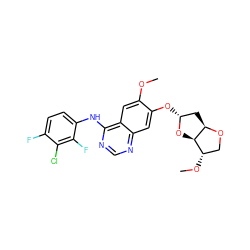 COc1cc2c(Nc3ccc(F)c(Cl)c3F)ncnc2cc1O[C@@H]1C[C@H]2OC[C@H](OC)[C@H]2O1 ZINC001772625927