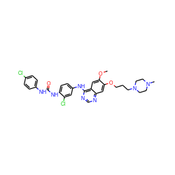 COc1cc2c(Nc3ccc(NC(=O)Nc4ccc(Cl)cc4)c(Cl)c3)ncnc2cc1OCCCN1CCN(C)CC1 ZINC001772610301